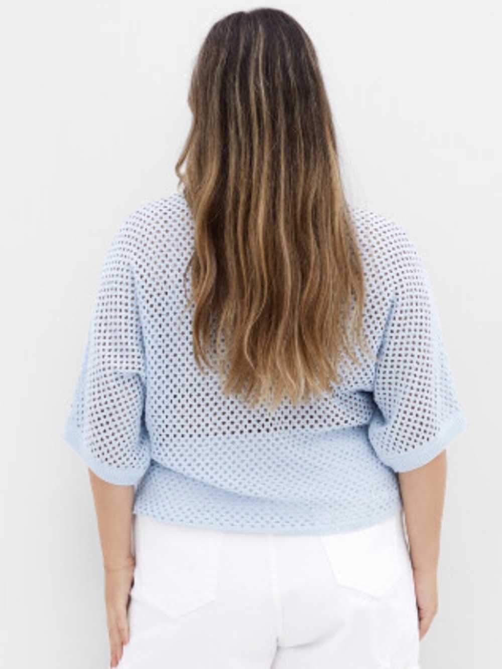 City Chic Crochet Knit Top Light Blue Size 16 BNWT - Picture 3 of 11